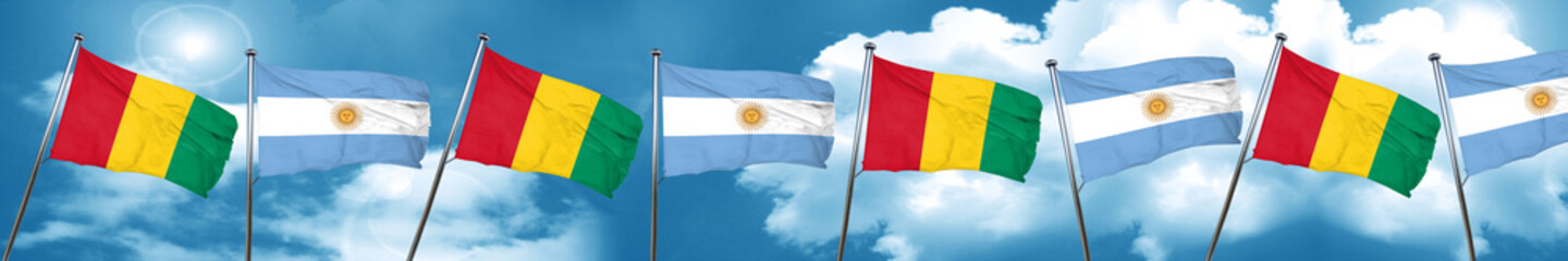 Guinea flag with Argentine flag, 3D rendering