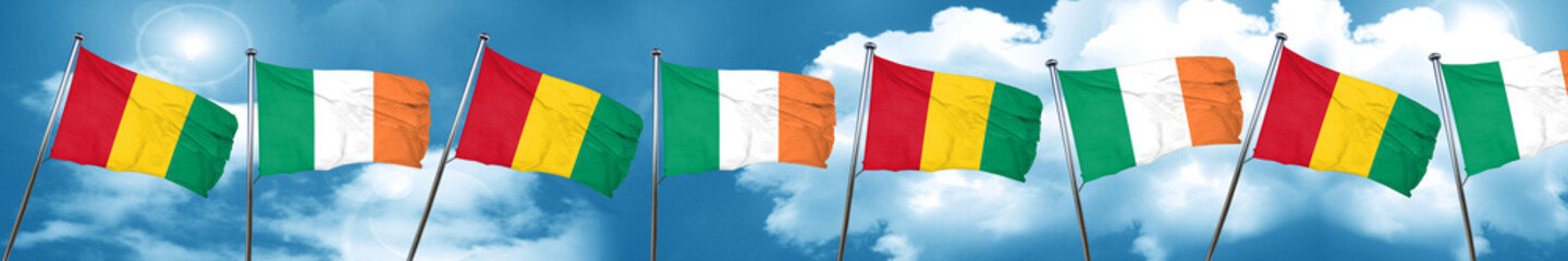 Guinea flag with Ireland flag, 3D rendering