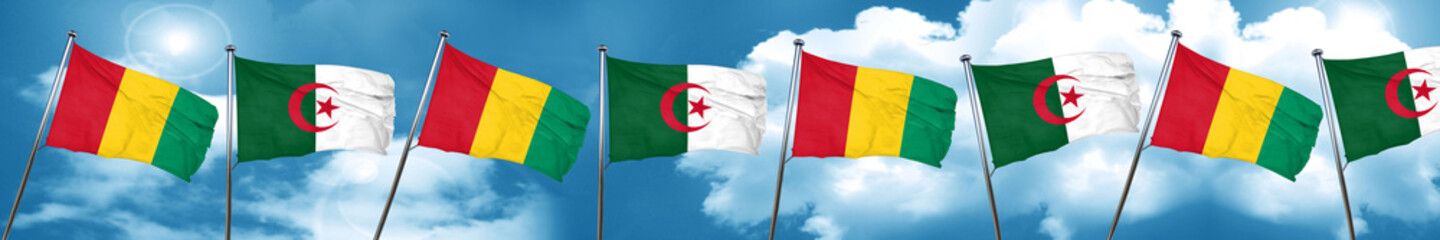 Guinea flag with Algeria flag, 3D rendering
