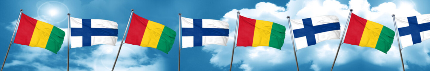 Guinea flag with Finland flag, 3D rendering