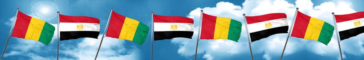 Guinea flag with egypt flag, 3D rendering