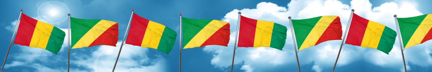 Guinea flag with congo flag, 3D rendering