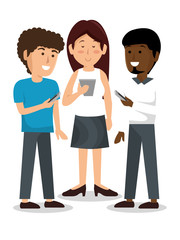 Group of people using smartphone vector illustration design