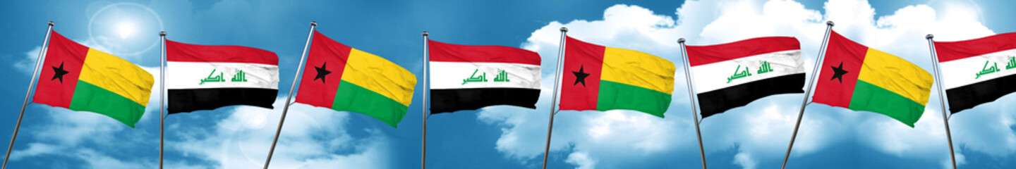 Guinea bissau flag with Iraq flag, 3D rendering