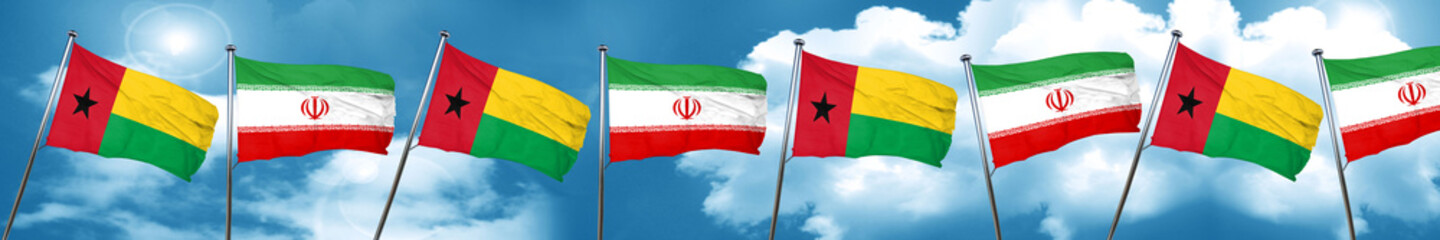 Fototapeta na wymiar Guinea bissau flag with Iran flag, 3D rendering