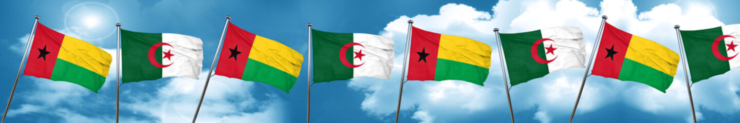 Guinea bissau flag with Algeria flag, 3D rendering