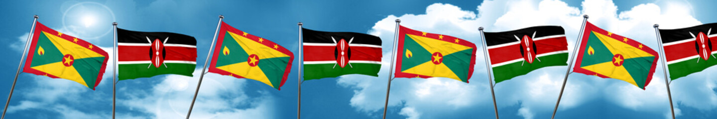 Grenada flag with Kenya flag, 3D rendering