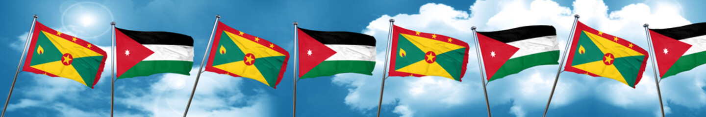 Grenada flag with Jordan flag, 3D rendering