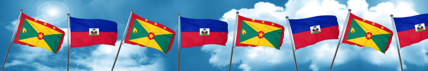 Grenada flag with Haiti flag, 3D rendering