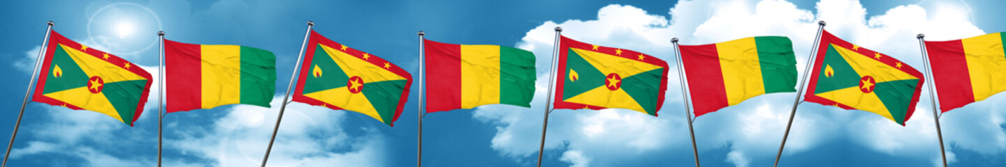 Grenada flag with Guinea flag, 3D rendering