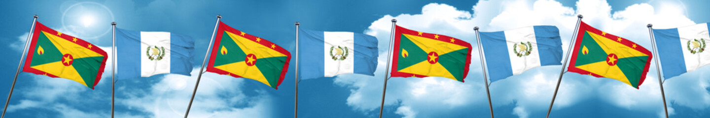 Grenada flag with Guatemala flag, 3D rendering