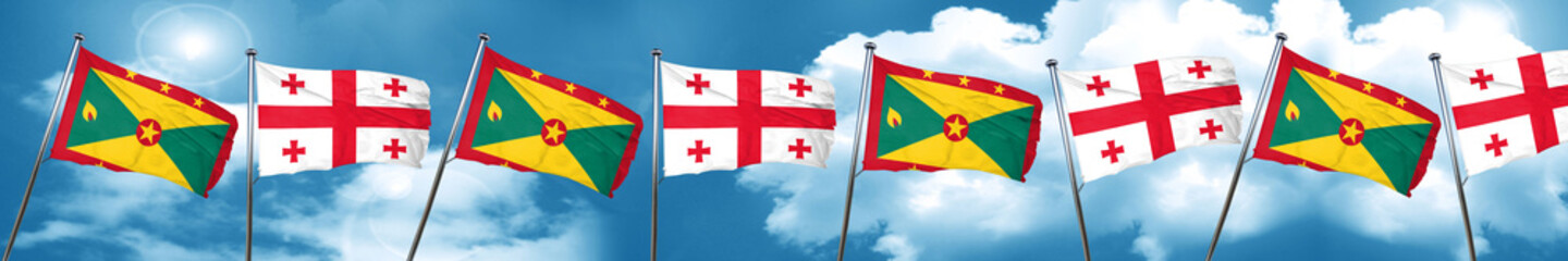 Grenada flag with Georgia flag, 3D rendering