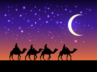 poster for the Muslim holiday of Ramadan with a camelcade silhouette.