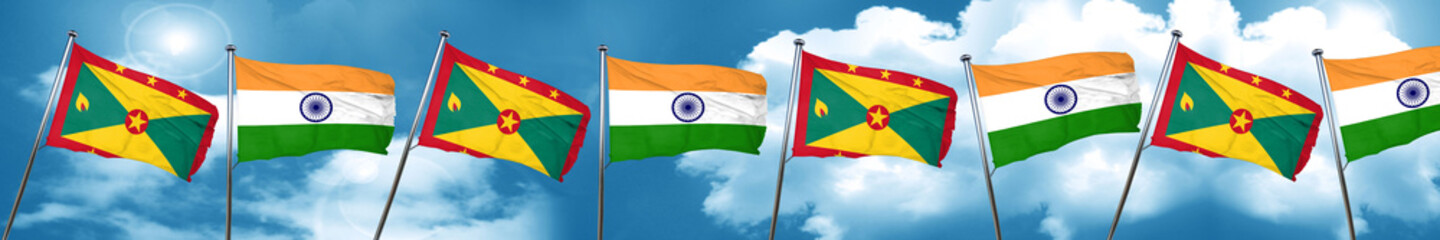 Grenada flag with India flag, 3D rendering