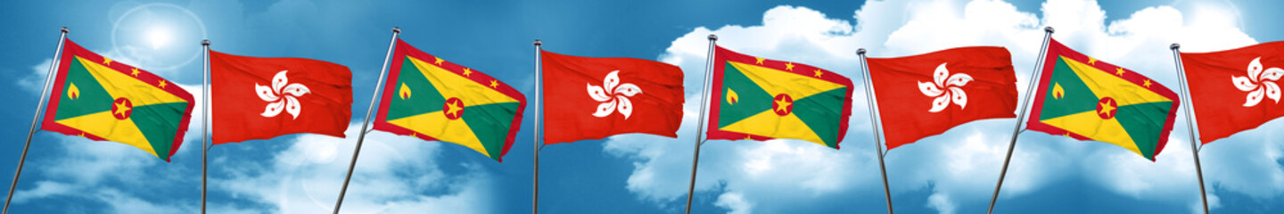 Grenada flag with Hong Kong flag, 3D rendering