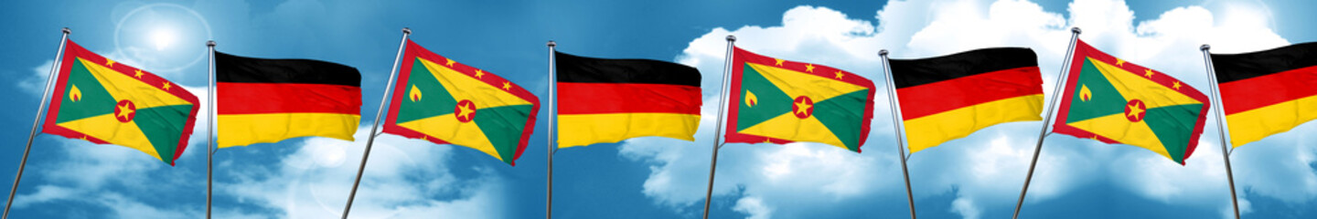 Grenada flag with Germany flag, 3D rendering