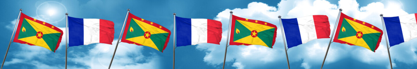 Grenada flag with France flag, 3D rendering