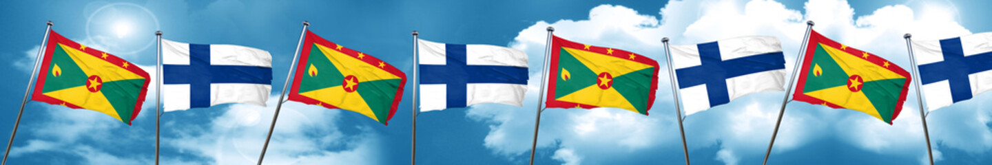 Grenada flag with Finland flag, 3D rendering