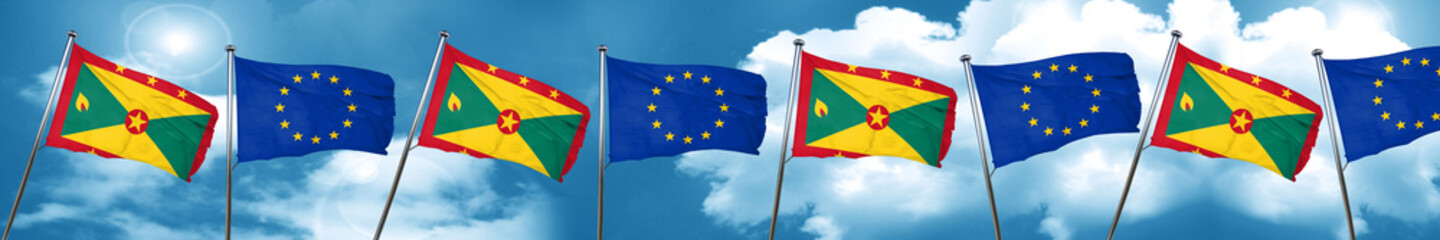 Grenada flag with european union flag, 3D rendering