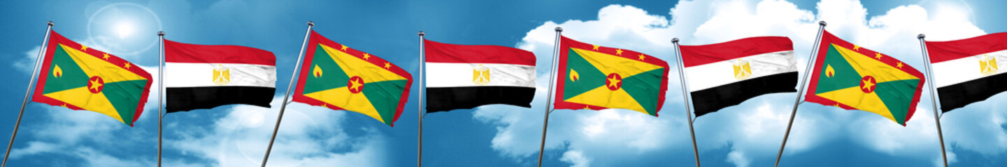 Grenada flag with egypt flag, 3D rendering