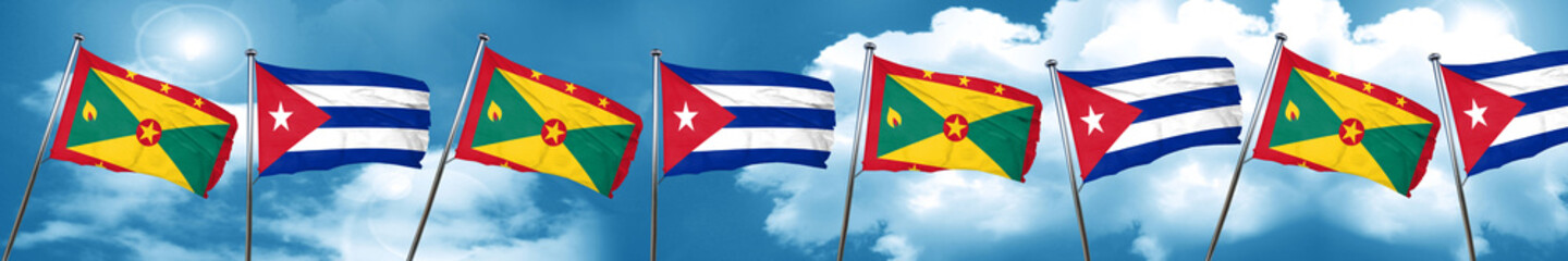 Grenada flag with cuba flag, 3D rendering