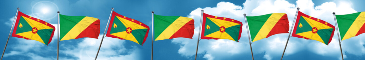 Grenada flag with congo flag, 3D rendering
