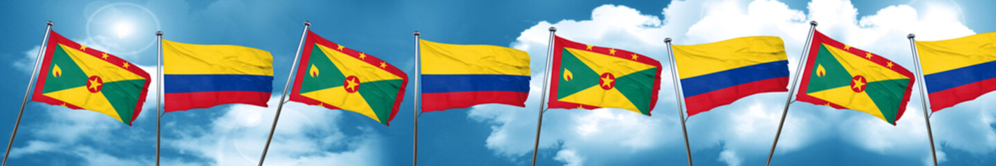 Grenada flag with Colombia flag, 3D rendering