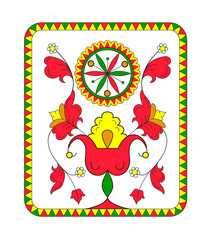 Russian decoration pattern on red, green, yellow colors in white