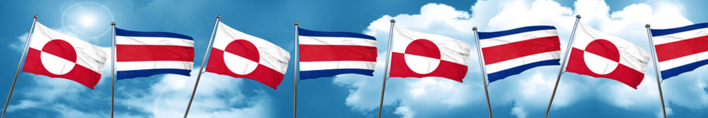 greenland flag with Costa Rica flag, 3D rendering