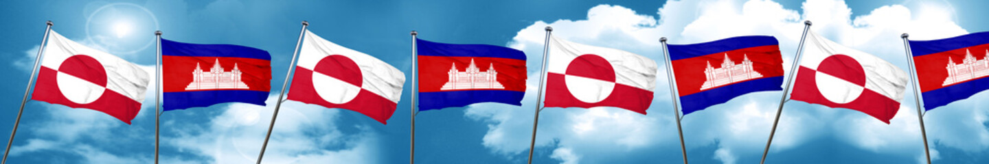Fototapeta na wymiar greenland flag with Cambodia flag, 3D rendering