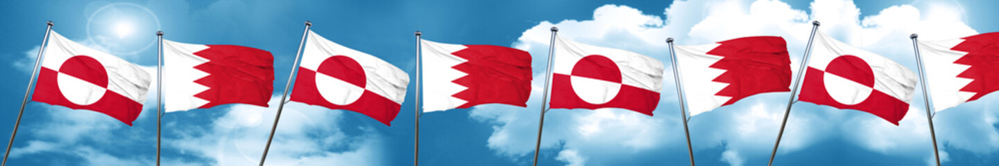 greenland flag with Bahrain flag, 3D rendering