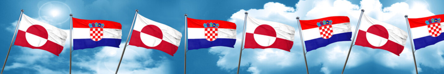 greenland flag with Croatia flag, 3D rendering