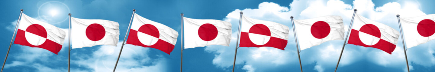 Fototapeta na wymiar greenland flag with Japan flag, 3D rendering