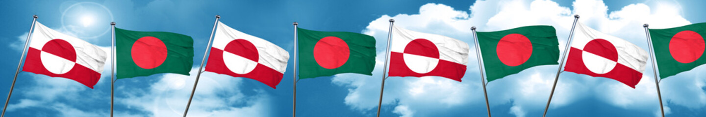 greenland flag with Bangladesh flag, 3D rendering