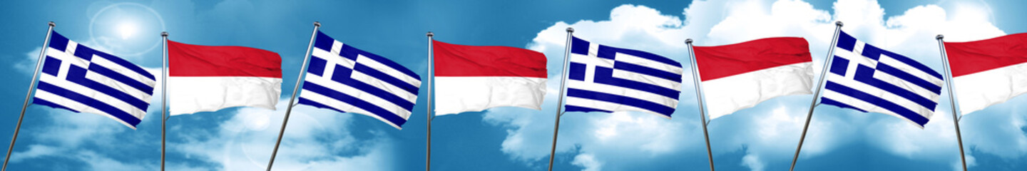 Greece flag with Indonesia flag, 3D rendering