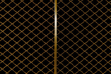 Golden radiator grille with black background.