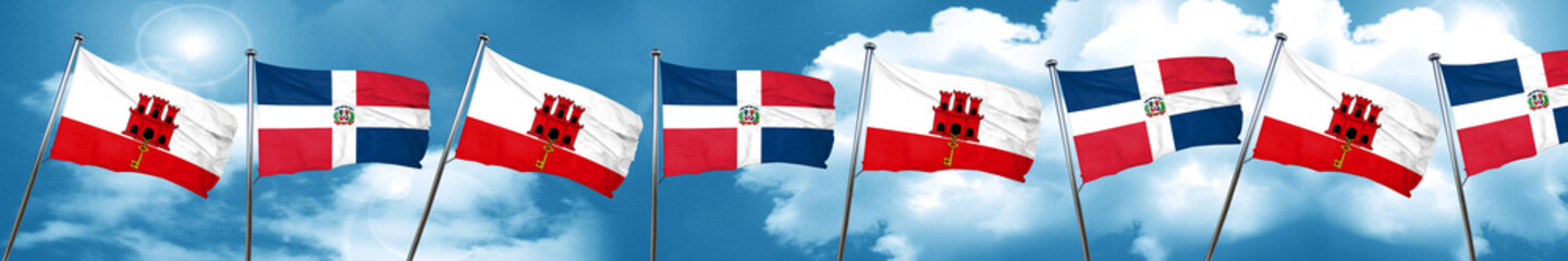 gibraltar flag with Dominican Republic flag, 3D rendering