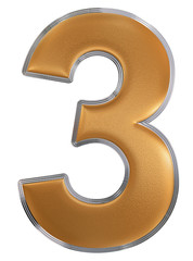 Numeral 3, three, isolated on white background, 3d render