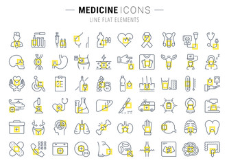 Set Vector Flat Line Icons Medicine
