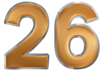 Numeral 26, twenty six, isolated on white background, 3d render
