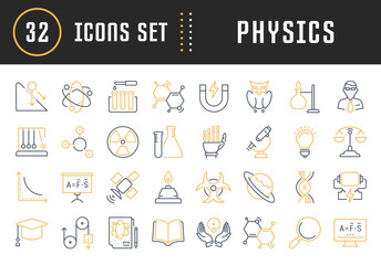 Set Vector Flat Line Icons Physic