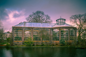 Fototapeta na wymiar Historic greenhouse hortus botanicus Amsterdam retro look