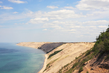 Grate Lakes, Lake Superior shore and sand dunes. Grand Sable sand dunes. Grate lakes, lake Superior. Grand Marais, Upper Peninsula, Michigan, USA. Horizontal shot.
