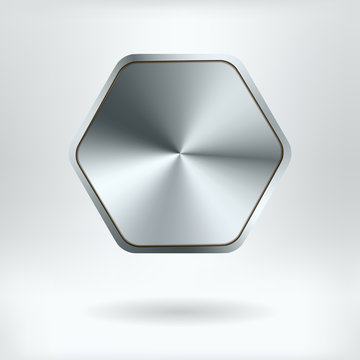 Brushed Metal Hexagonal Button    - vector illustration