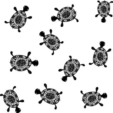 Continuous pattern with petroglyphic Turtle - vector illustration
