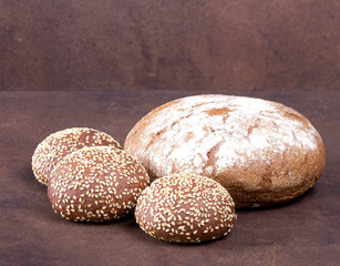 Fresh bread on rustic backgrounds.