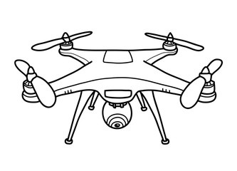 Camera Drone Doodle, a hand drawn vector doodle illustration of a camera drone.
