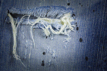 Jeans background, Denim torn texture.