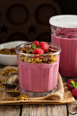 Healthy orange and raspberry smoothie