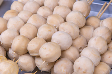 Grilled meatball fast food in market Thailand